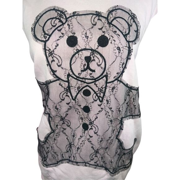 Teddy Fresh applique Bear pink sweater black Lace trim Women’s medium streetwear - Picture 4 of 12